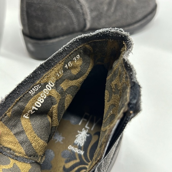 Fly London Ankle Boots Shoes Booties Suede Side Zip Buckle Gray Size 38 US 8 - Picture 9 of 11